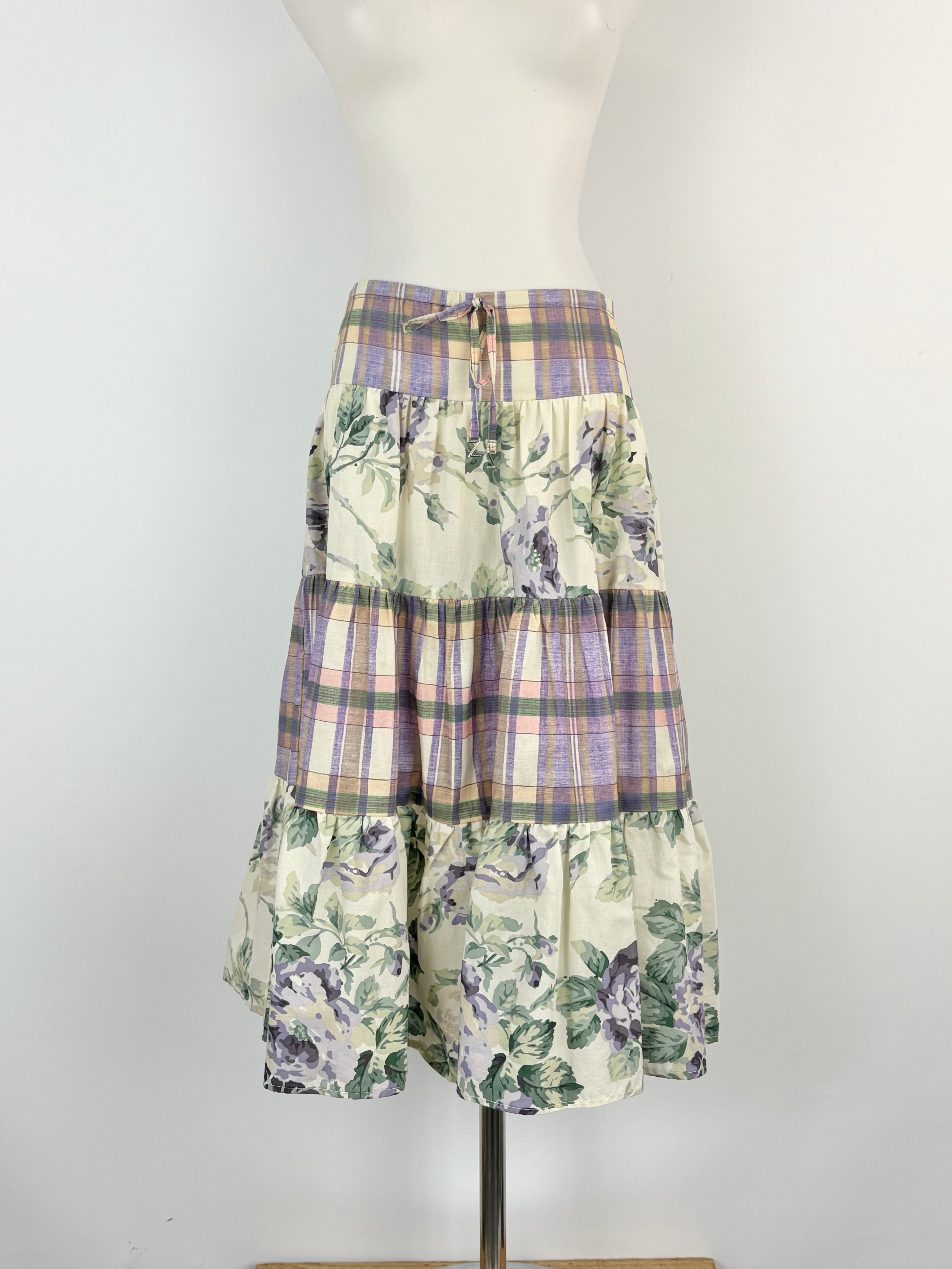 Zimmermann Plaid & Floral Print Lilac Tiered Skirt - AU8