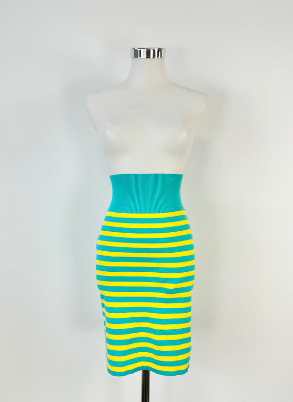 Moschino Couture! Yellow & Blue Striped Cotton Mini Skirt - AU8