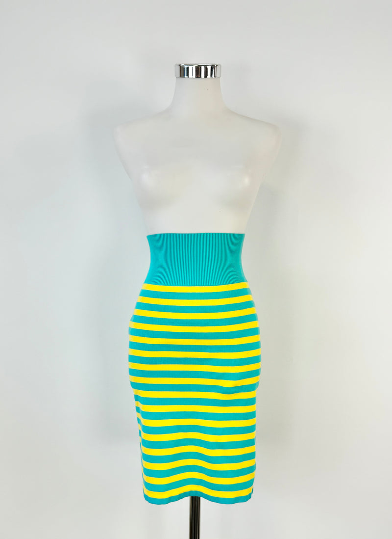 Moschino Couture! Yellow & Blue Striped Cotton Mini Skirt - AU8