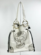 Sabbatha White Croc Embossed Studded Shoulder Bag