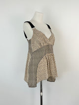Proenza Schouler Taupe & Black Patterned Silk Top - AU6