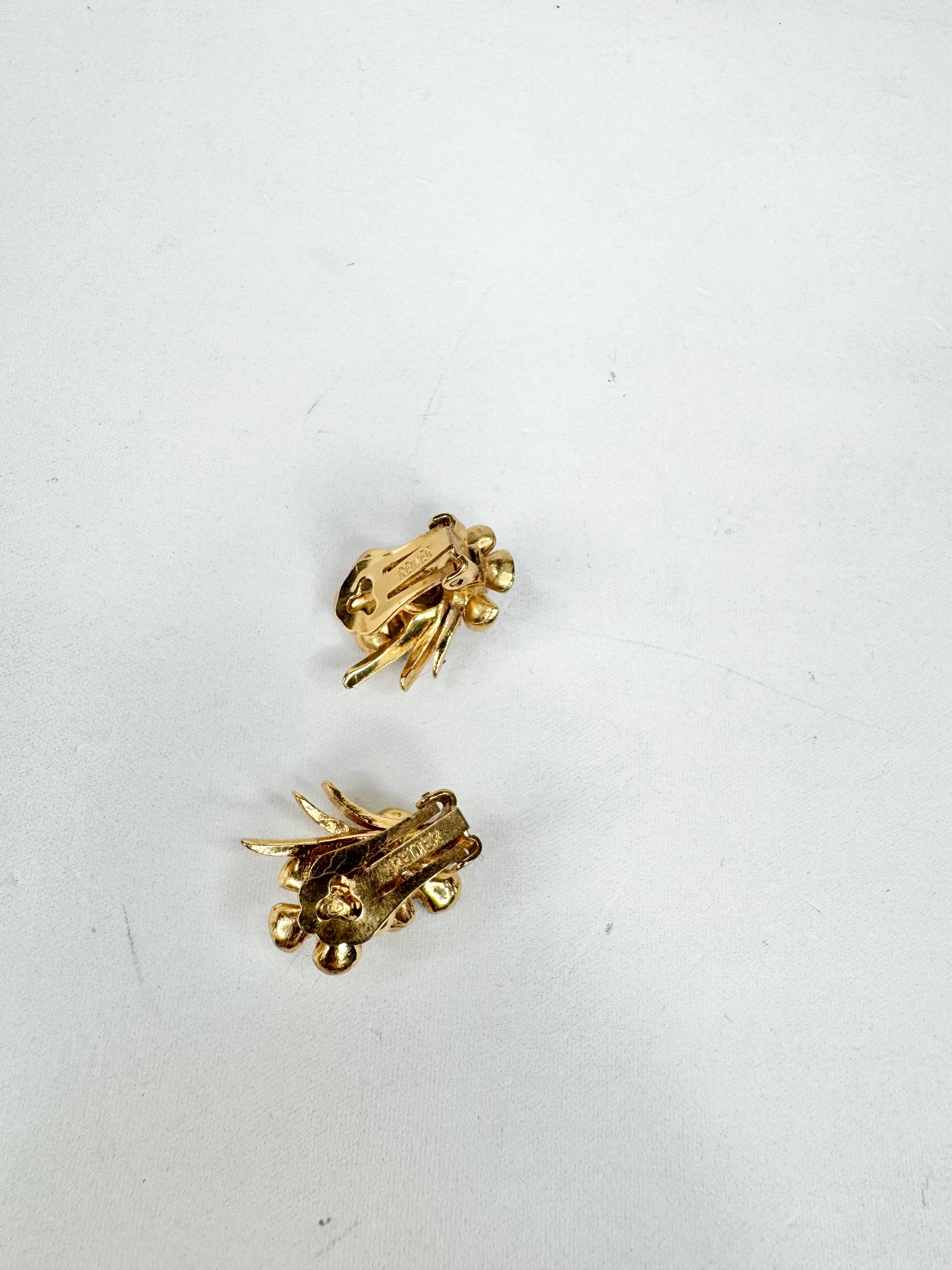 Vintage 50s Elizabeth Reimer Forest Flower Brooch & Clip on Earrings