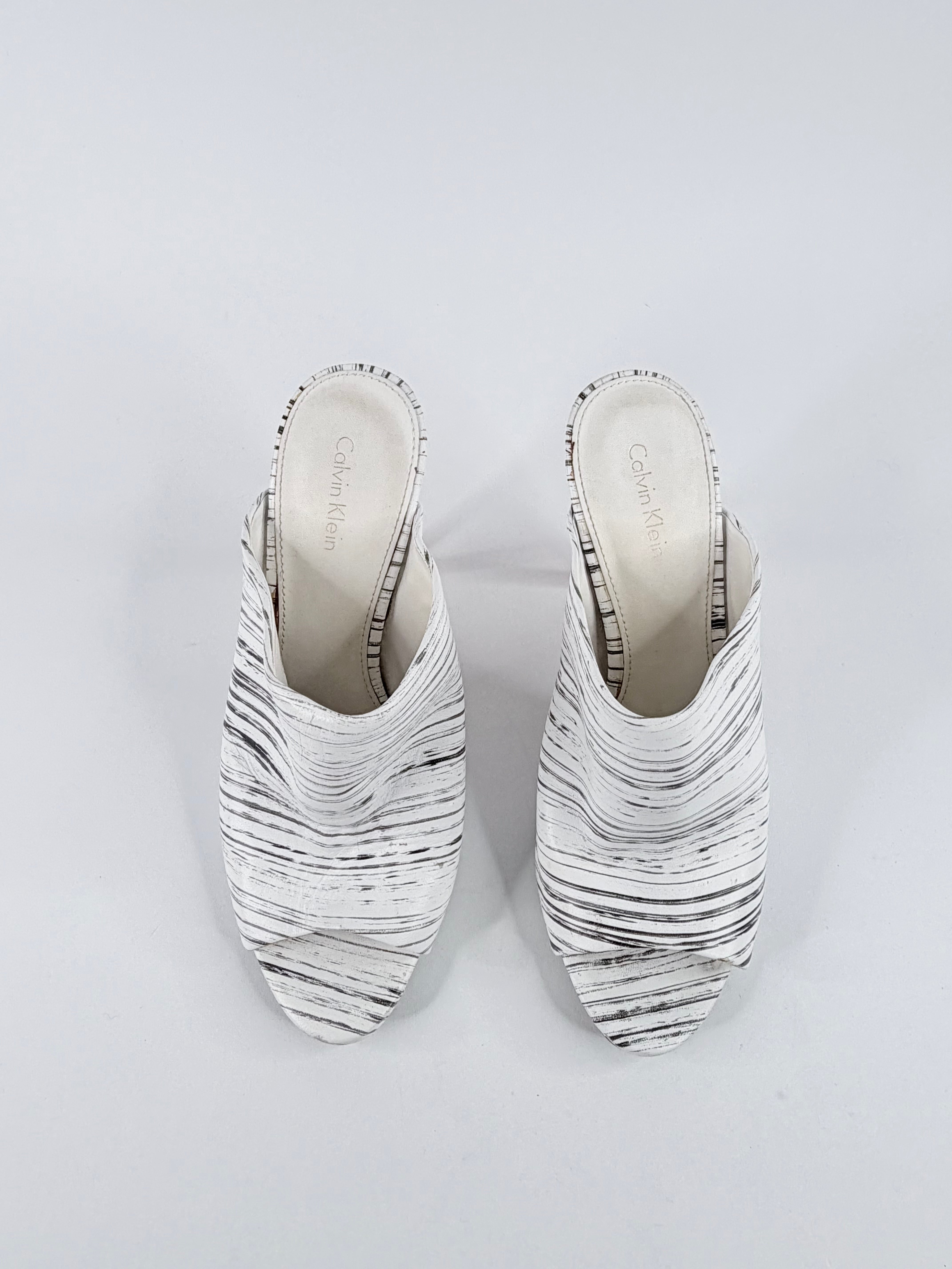 Calvin Klein White Zebra Pattern Mules - EU36