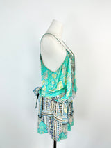Camilla Aqua Geometric Silk Playsuit - AU10