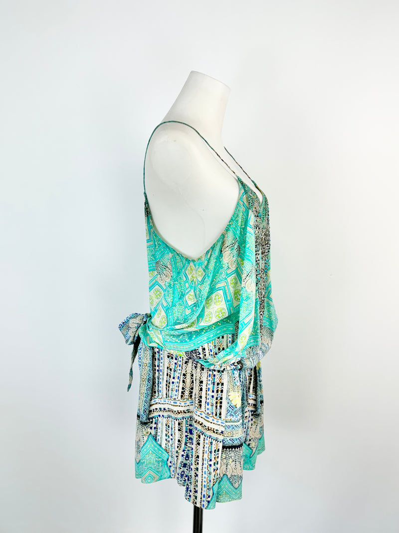 Camilla Aqua Geometric Silk Playsuit - AU10