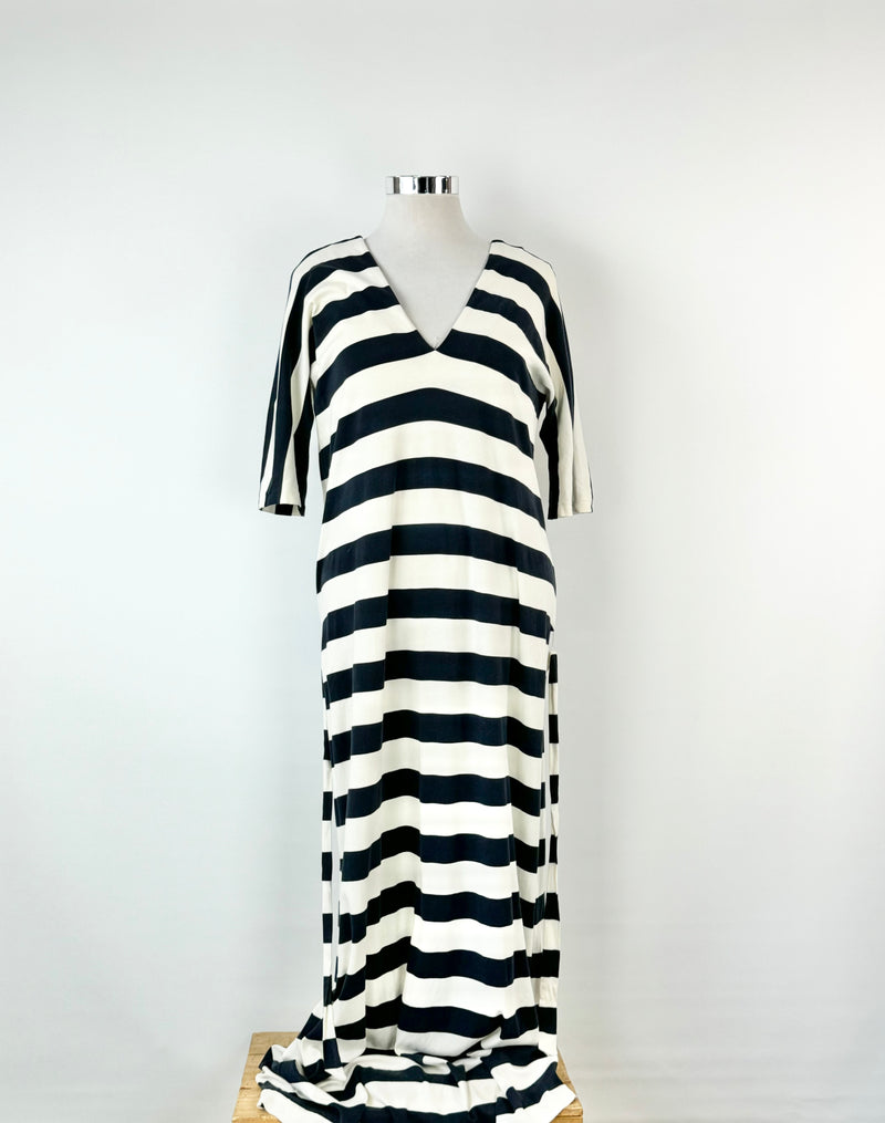 Ralph Lauren Blue & White Horizontal Striped Maxi Dress - AU10/12