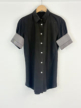 Acne Black Silk-Blend 'Line Ribbon' Short Sleeve Shirt - AU8/10