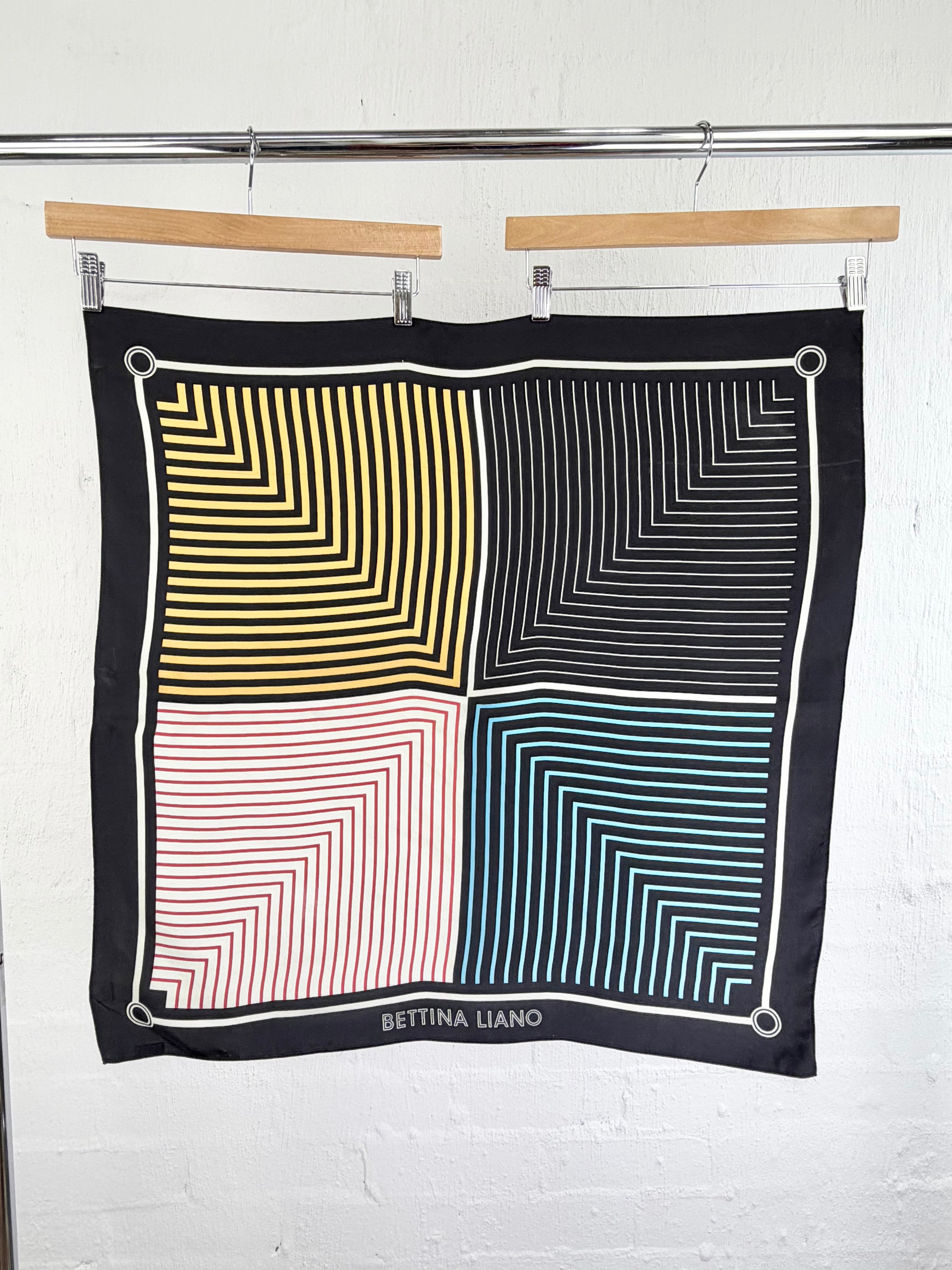 Vintage Bettina Liano Black & Multicolour Striped Silk Square Scarf