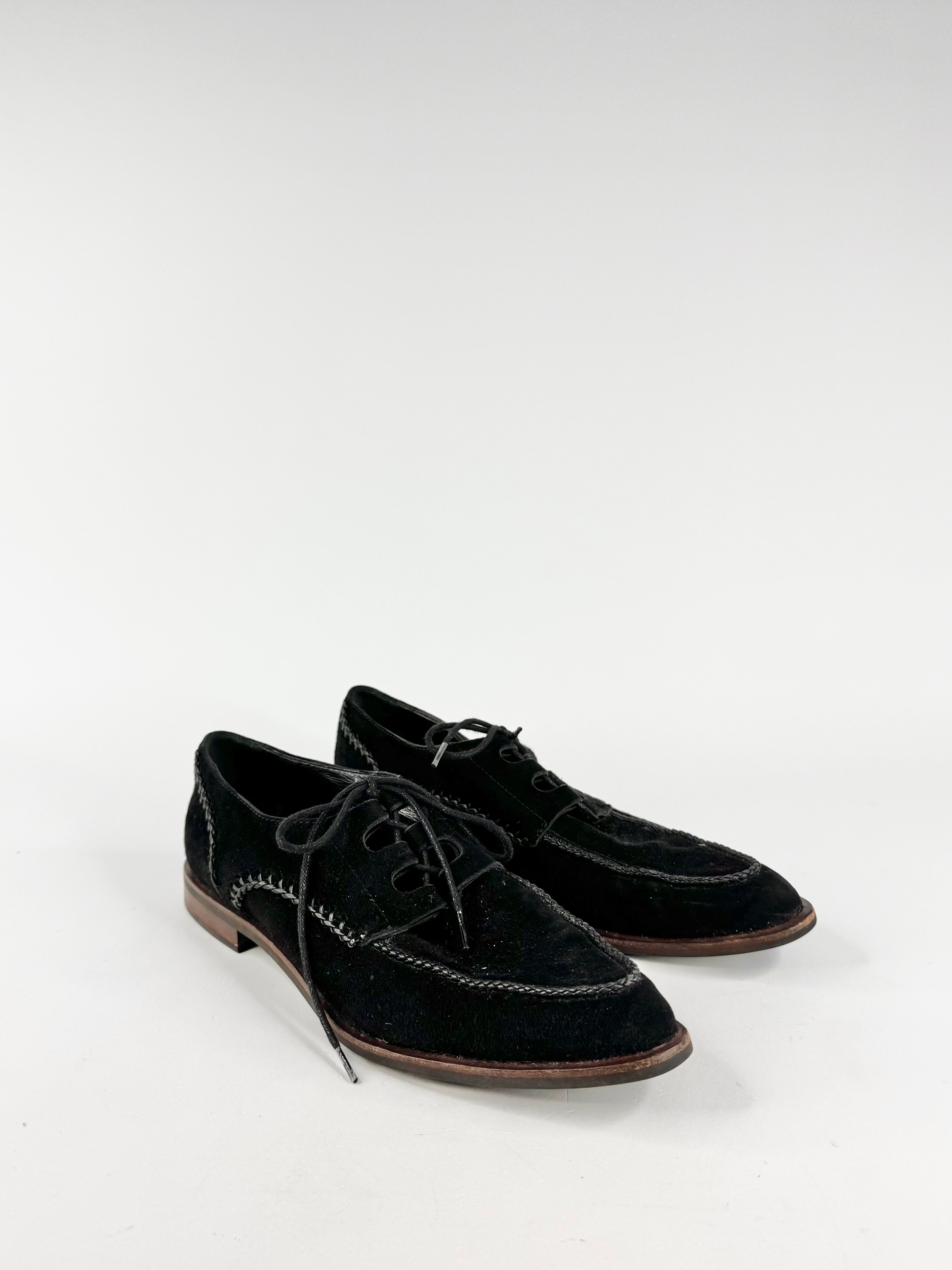 Tod's Black Suede Pointed Toe Lace Ups - EU38.5