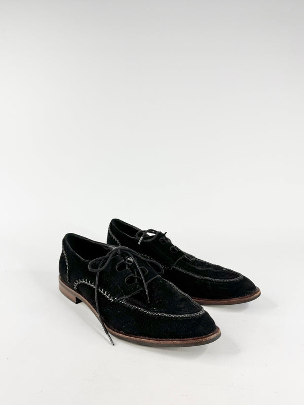 Tod's Black Suede Pointed Toe Lace Ups - EU38.5