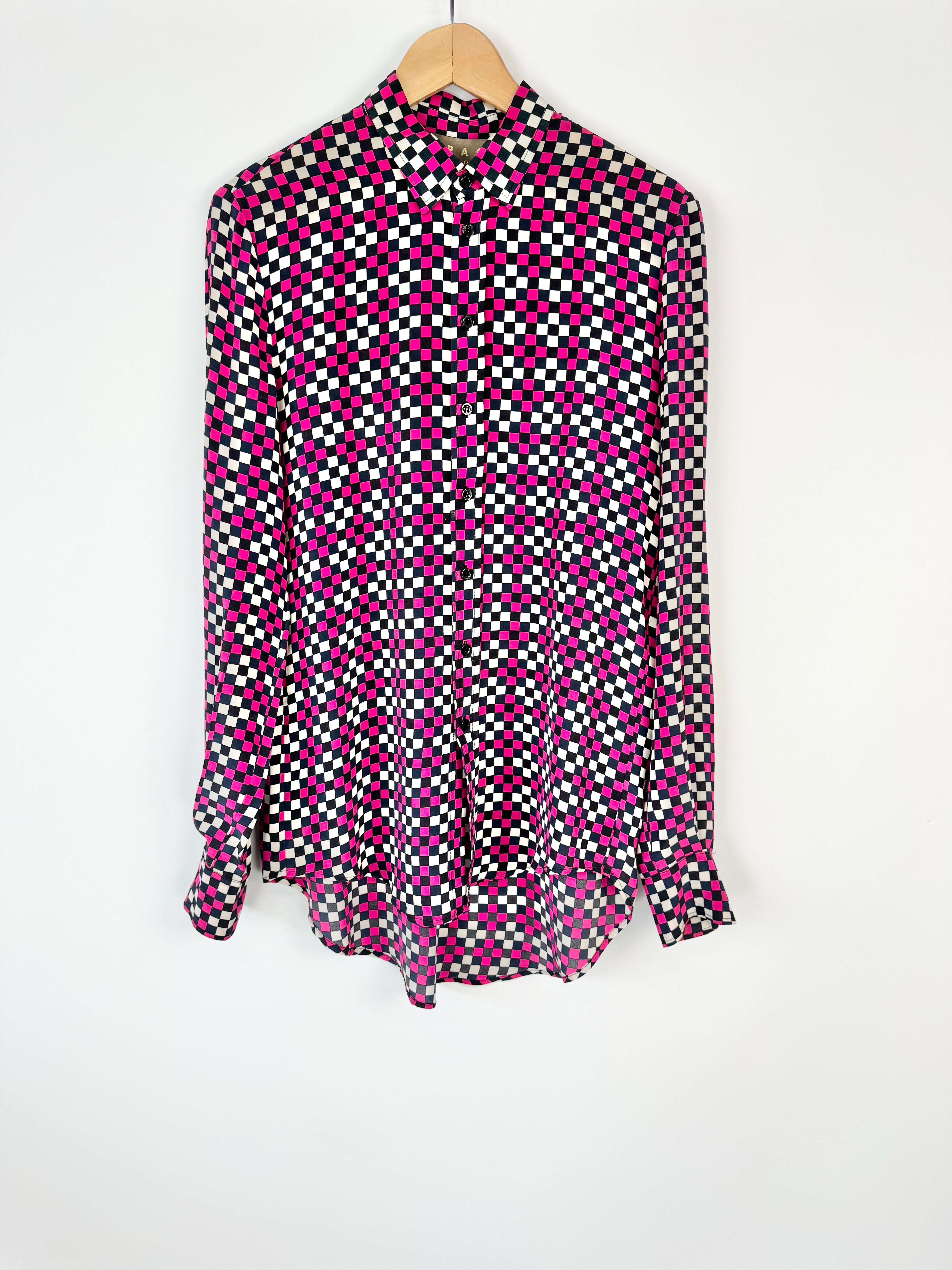 Space Style Concept Pink Checkerboard Patterned Silk Shirt - AU10