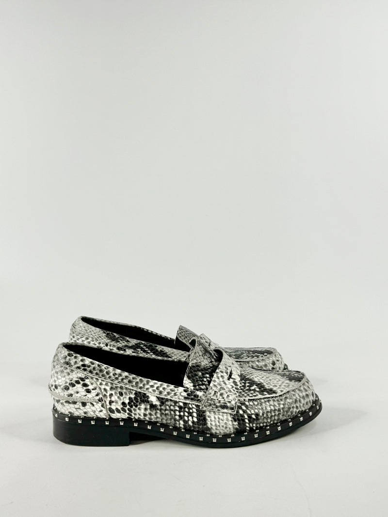 Sol Sana Snakeskin Studded Loafers - EU38