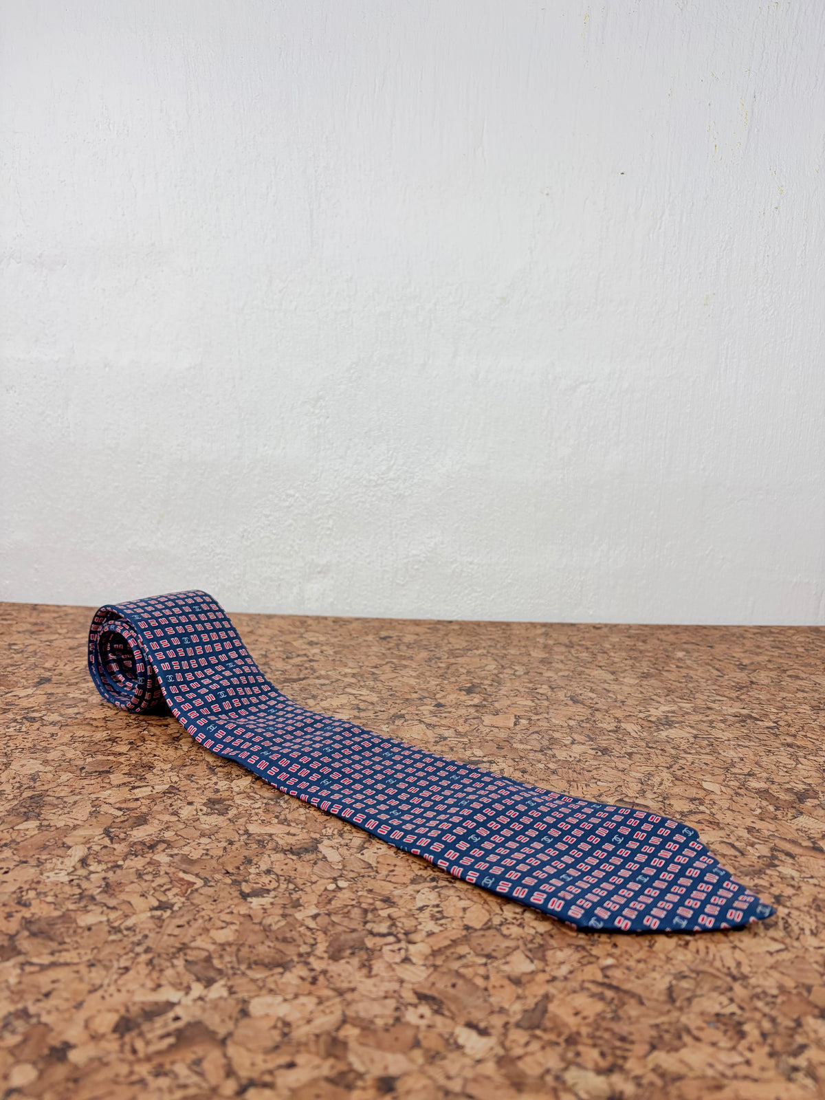Chanel Navy & Red Patterned Silk Tie