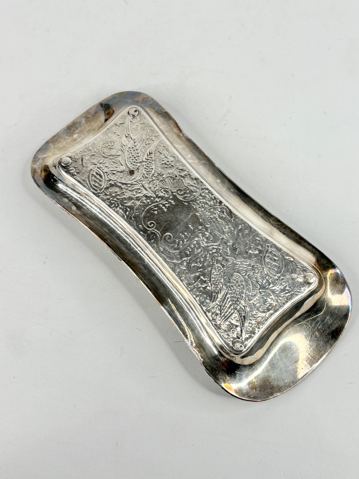 Vintage Bird Engraved Silver Tray