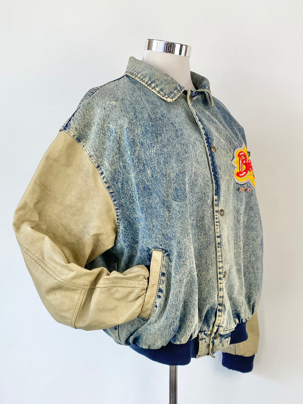 Vintage Boogie's Diner Aspen Leather & Denim Bomber Jacket - L