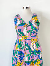 Boden Lilac Cockatoo Patterned Linen Maxi Dress - AU12/14