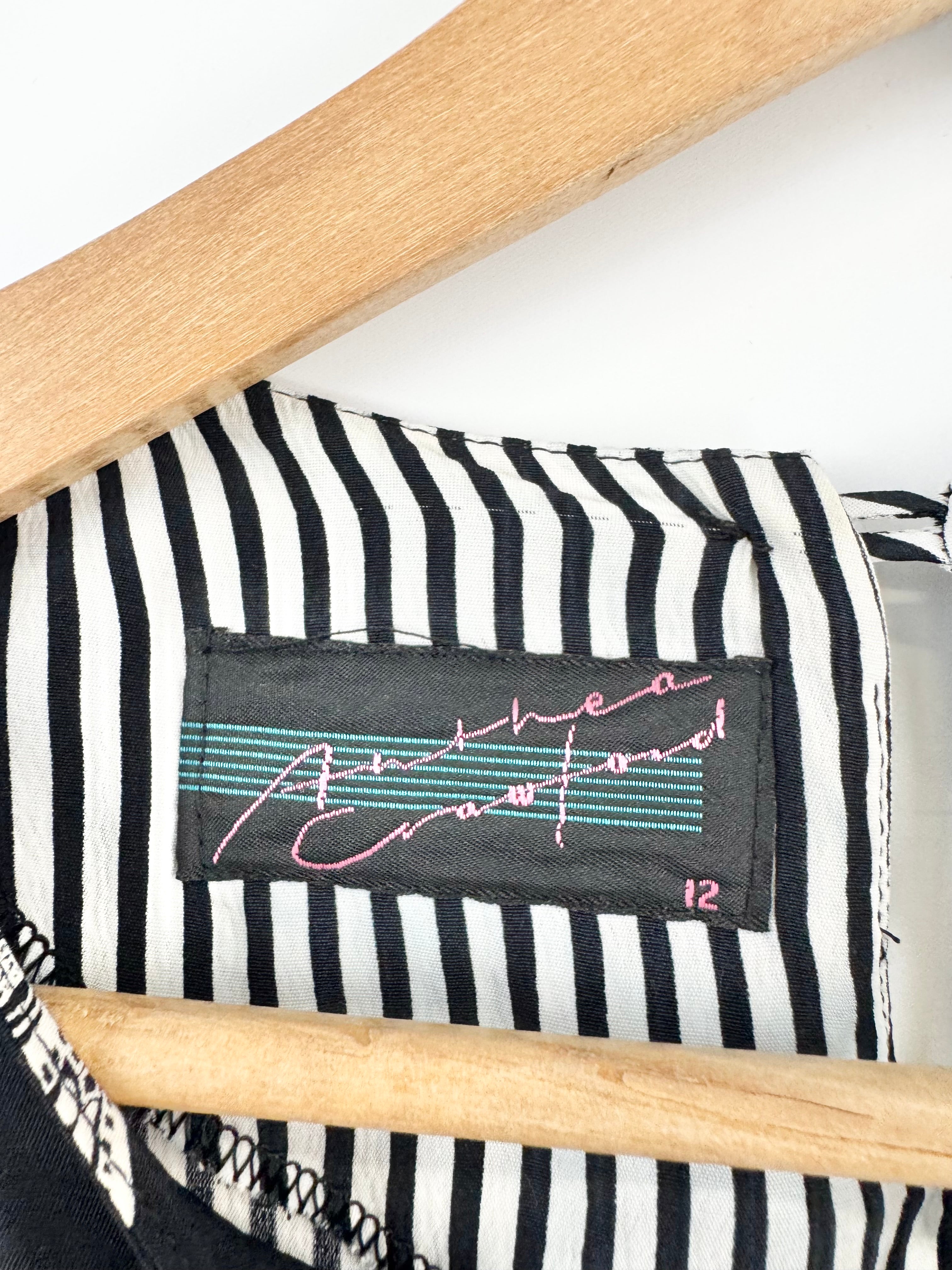 Anthea Crawford Black & White Stripe & Paisley Pattern Top - AU10/12