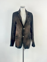 Avant Toi Linen-Blend Charcoal & Rust Contrast Knit Jacket - AU8/10