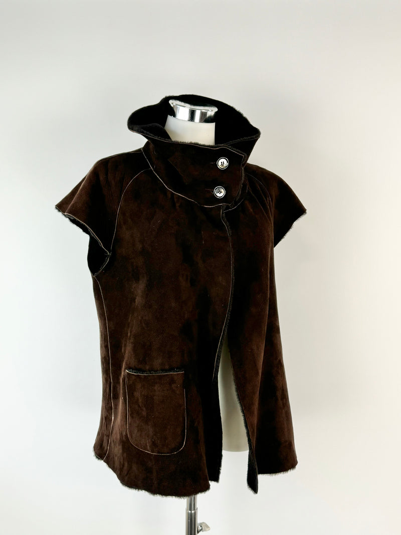 Genel London Bark Brown Shearling Vest - AU8