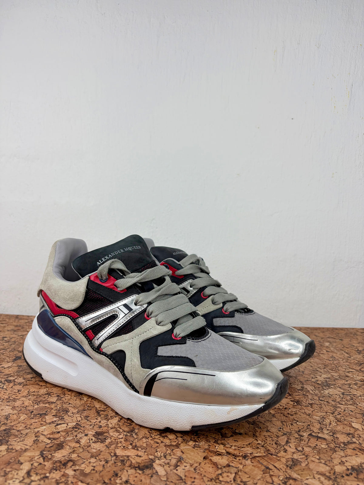 Alexander McQueen Oversized Patchwork Cocktail Silver Sneakers - EU42