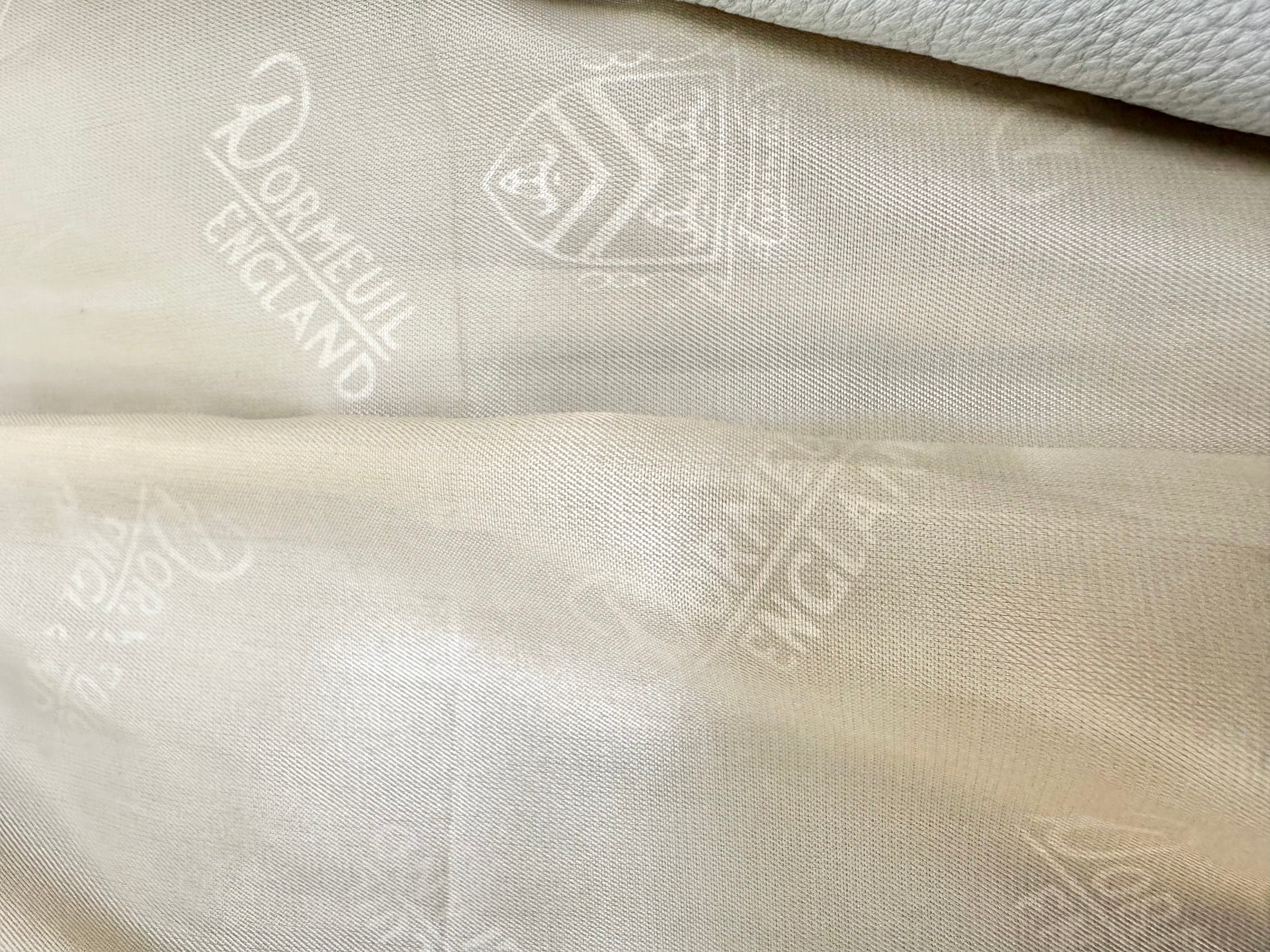 Close-up of beige fabric with 'Cornwall England' branding.