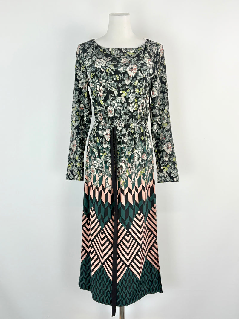 Megan Park Silk-Blend Floral & Geometric Print Midi Dress - AU6/8