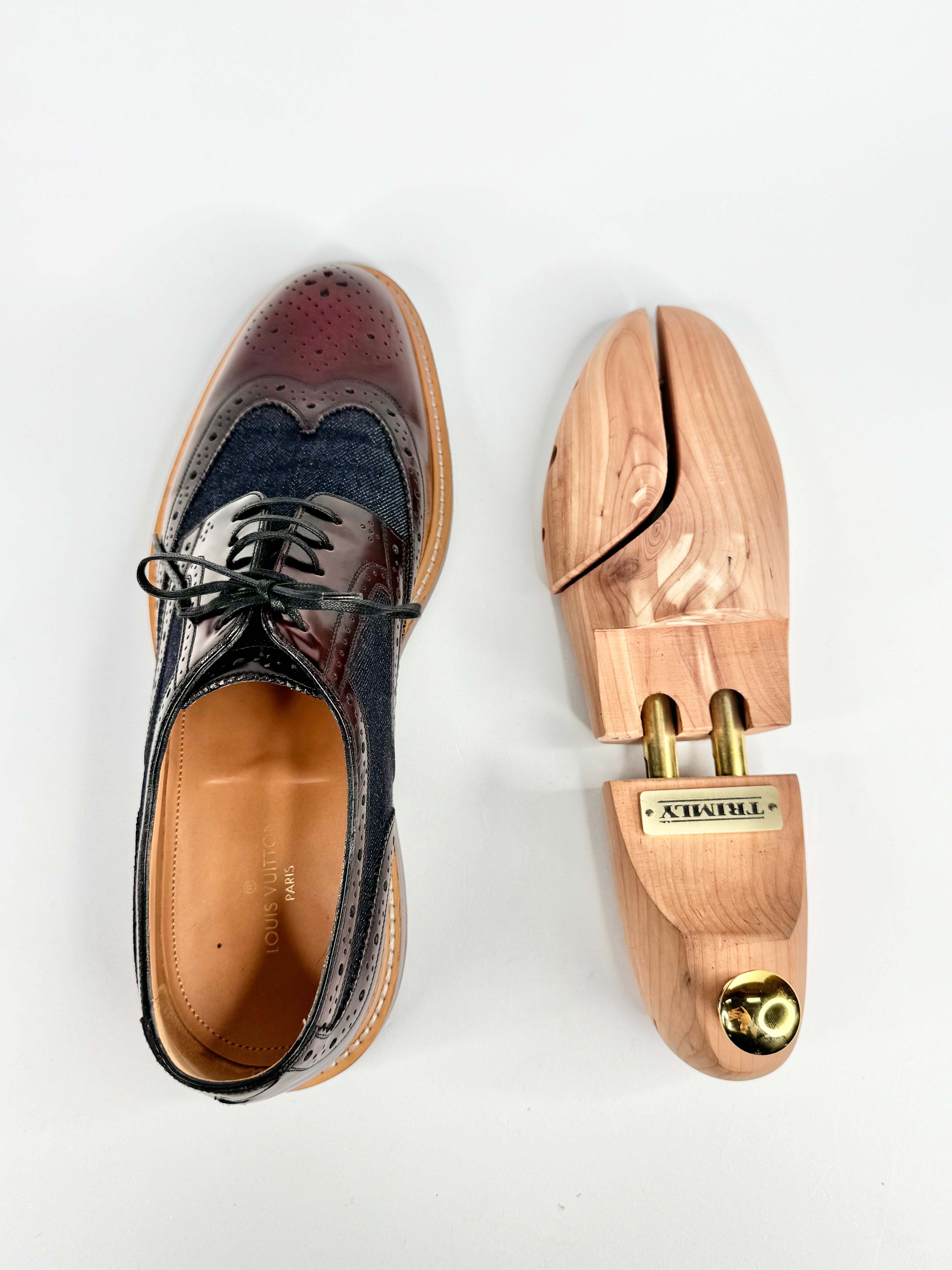 Louis Vuitton 'Voltaire' Denim & Burgundy Leather Derby Shoes - EU43