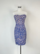 Nicholas Blue Animal Print Ruffled Strapless Silk Dress - AU8