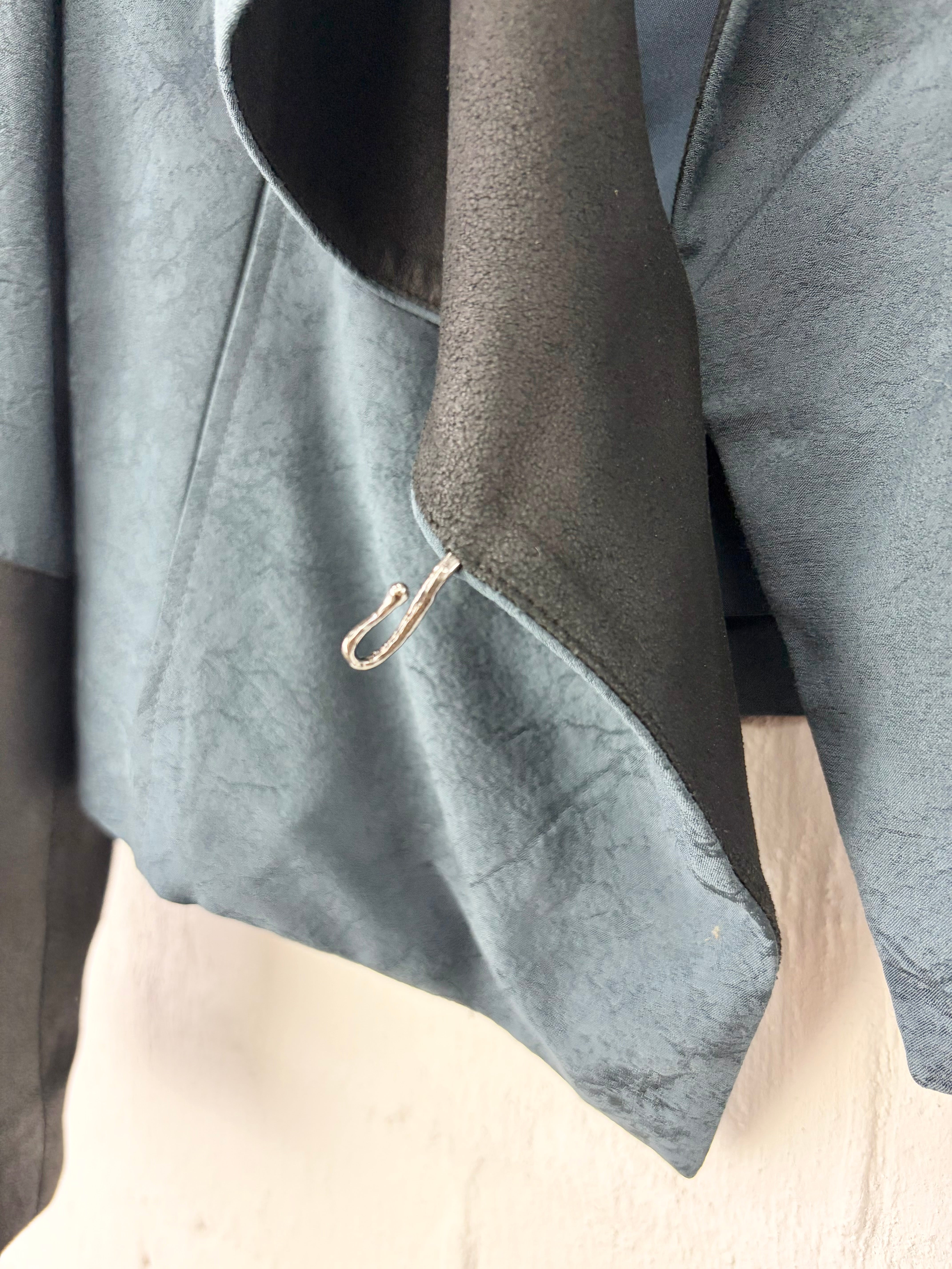 Helmut Lang Crushed Satin & Leather Petrol & Black Blazer - AU8/10