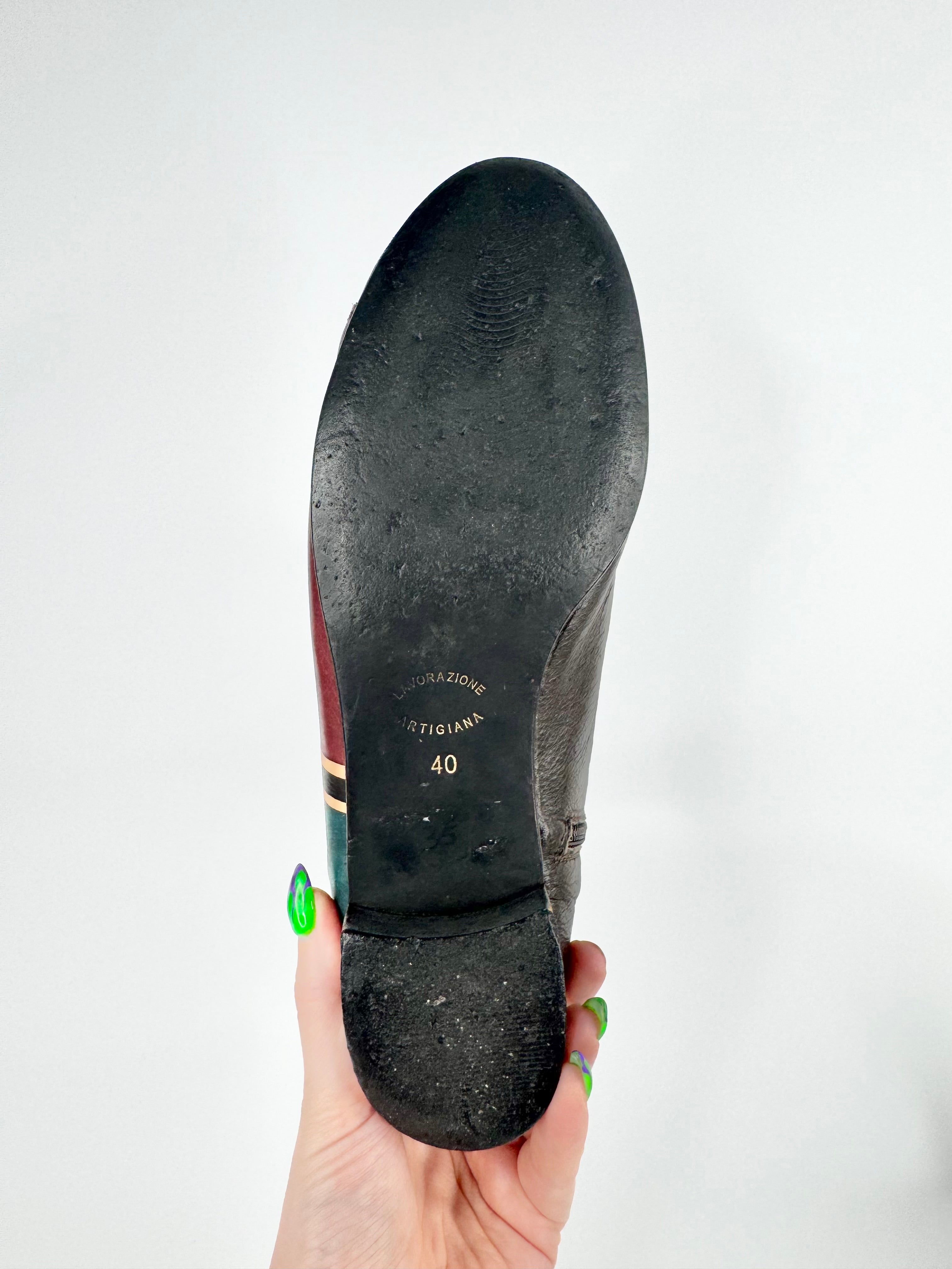 Vintage Lavorazione Artigiana Dark Brown Painted Leather Lace Up Shoes - EU40