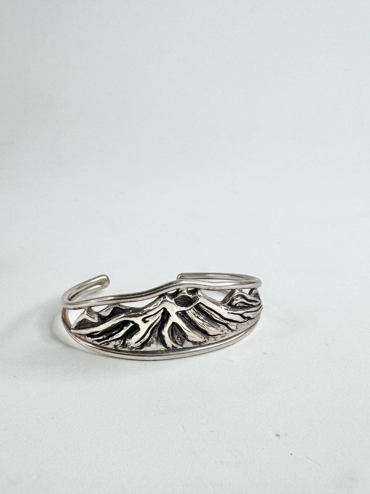 Vintage Silver Art Nouveau Mountain Scene Cuff