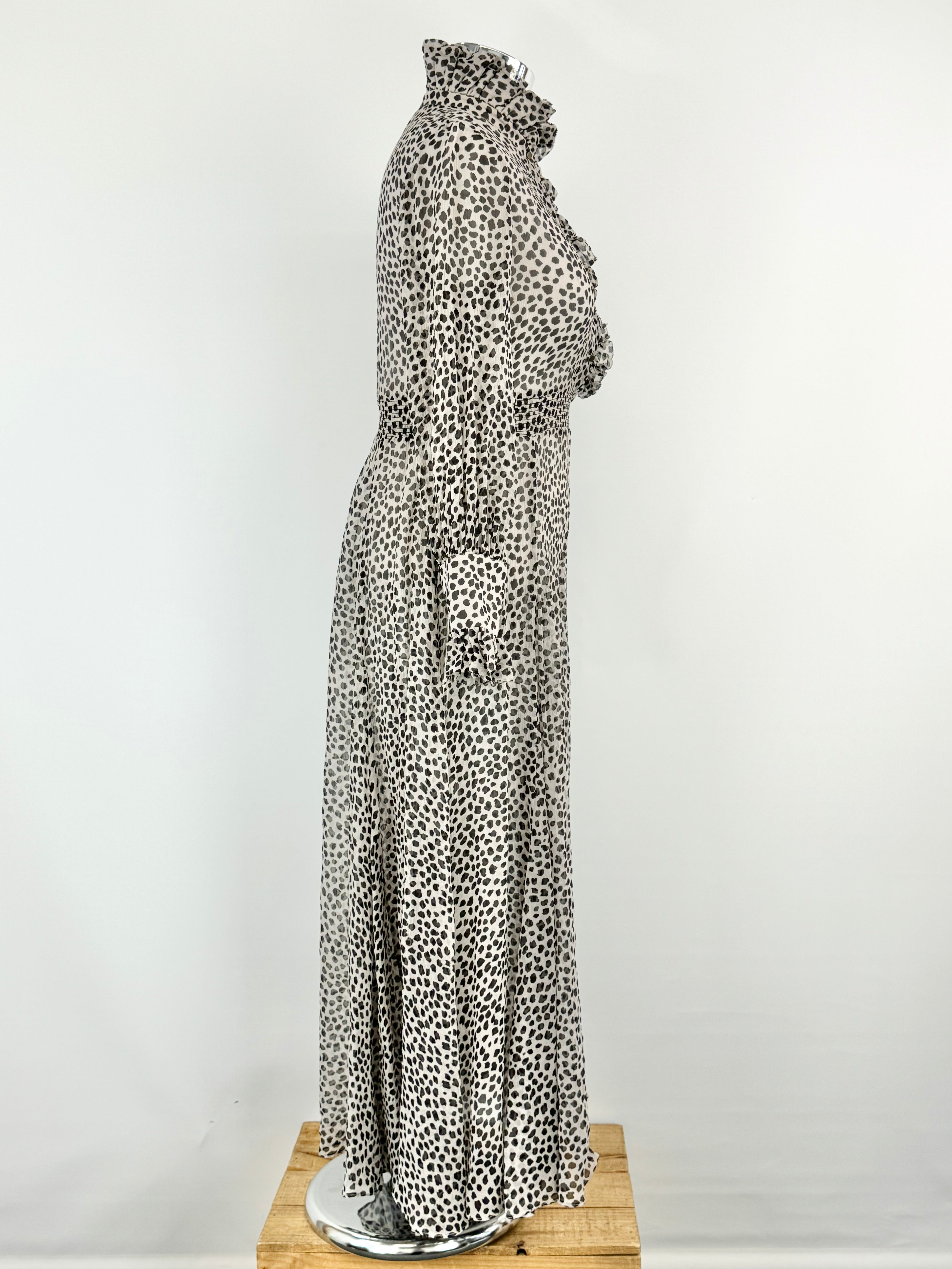 Husk Black & White Patterned Crepe Silk Maxi Dress - AU10