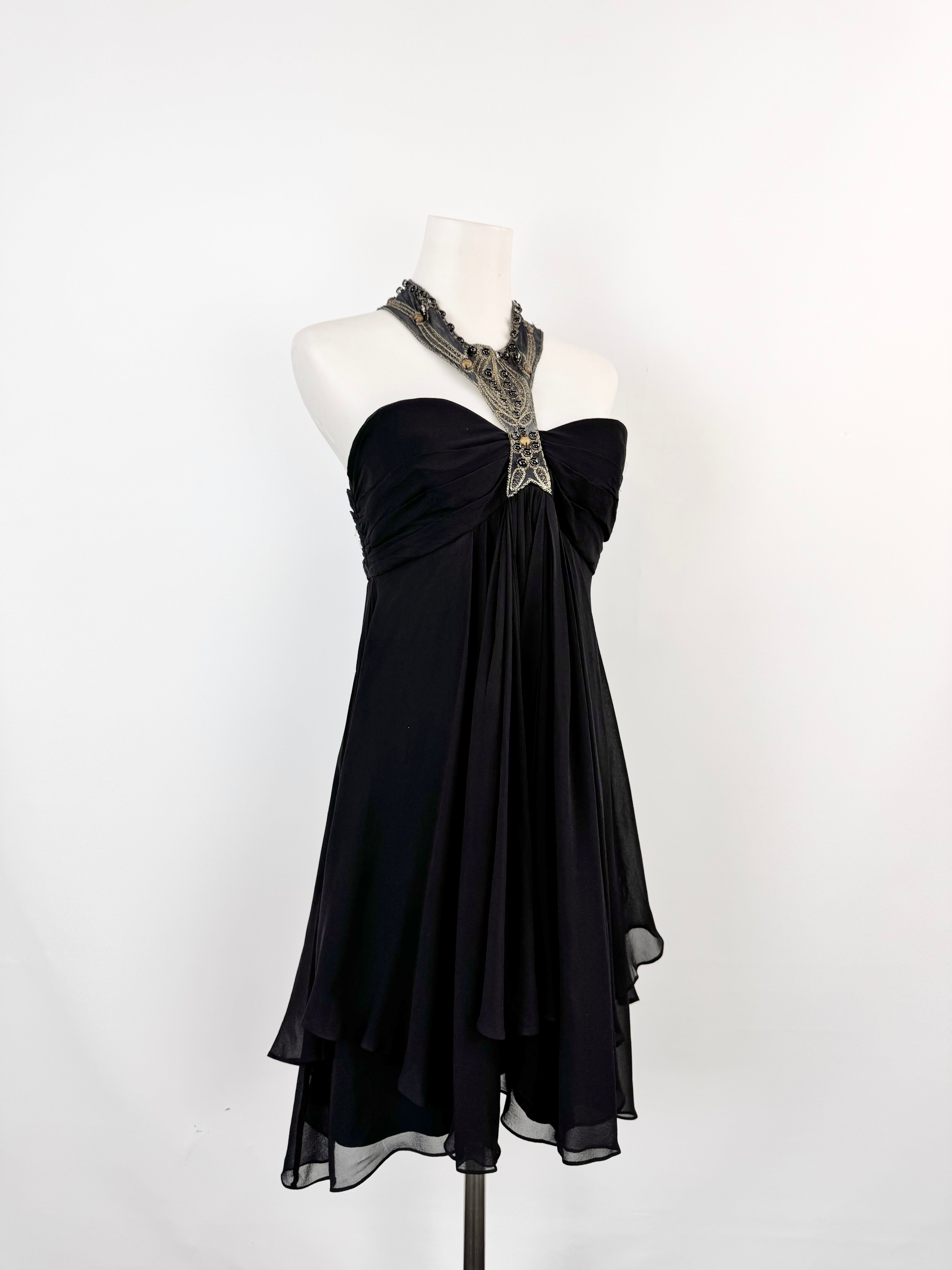 Thurley Black Halter Neck Silk Ruffle Hem Dress - AU10