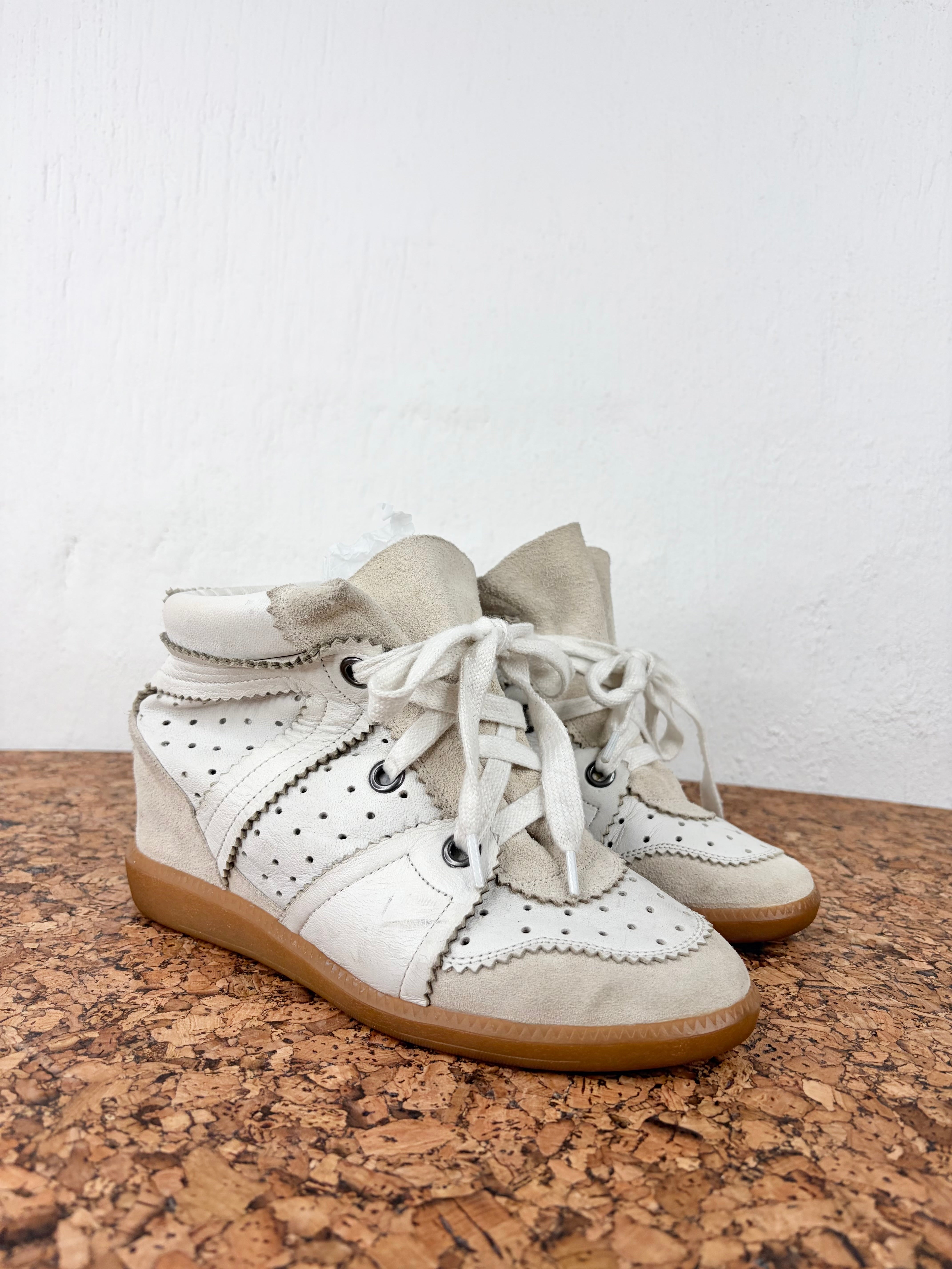 Isabel Marant 'Bobby' White and Beige Sneker Wedge - EU37