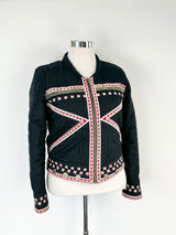 Flannel Coin Embellished Embroidered Quilted Jacket - AU10