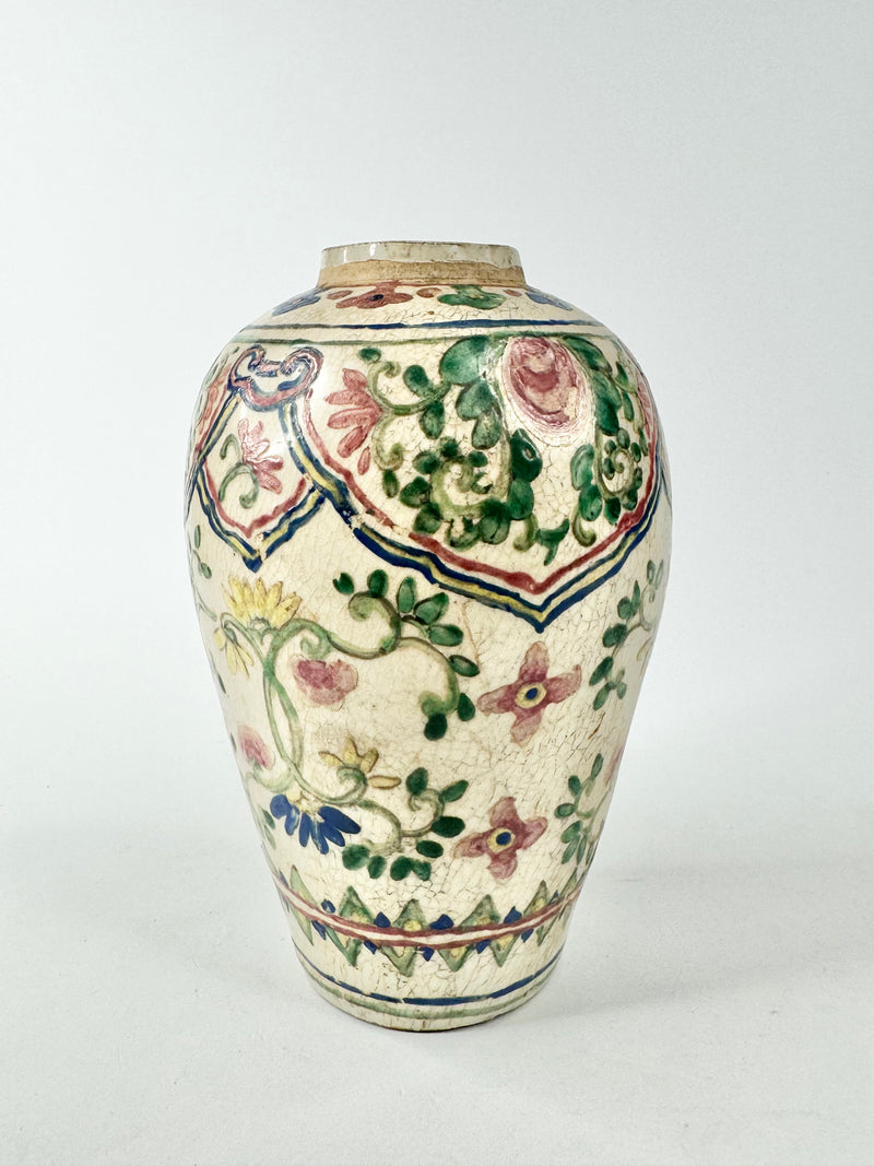 Antique Hand Painted Tall Floral Porcelain Vase
