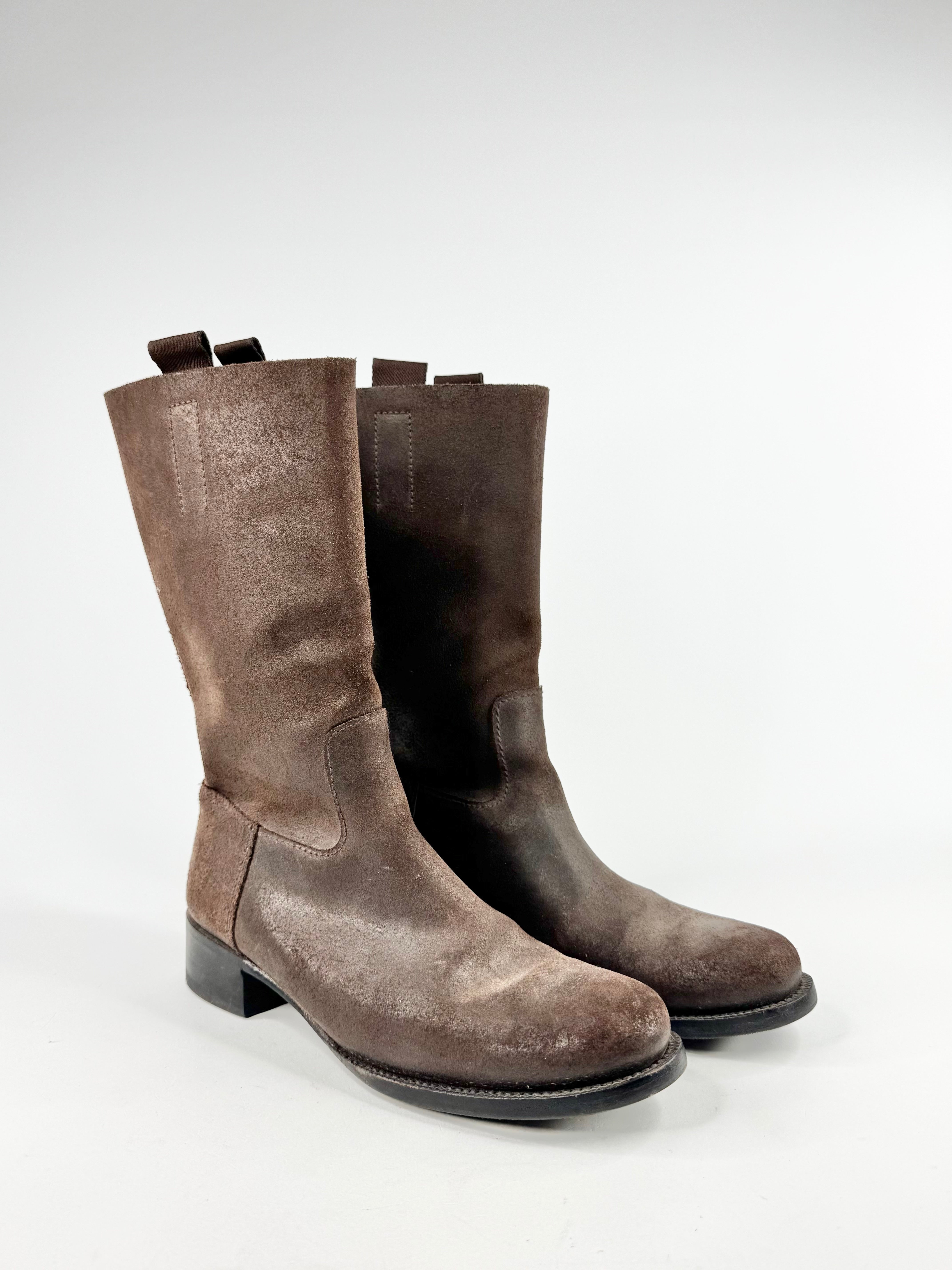 Vintage Prada Dark Brown Textured Suede Boots - EU38/39