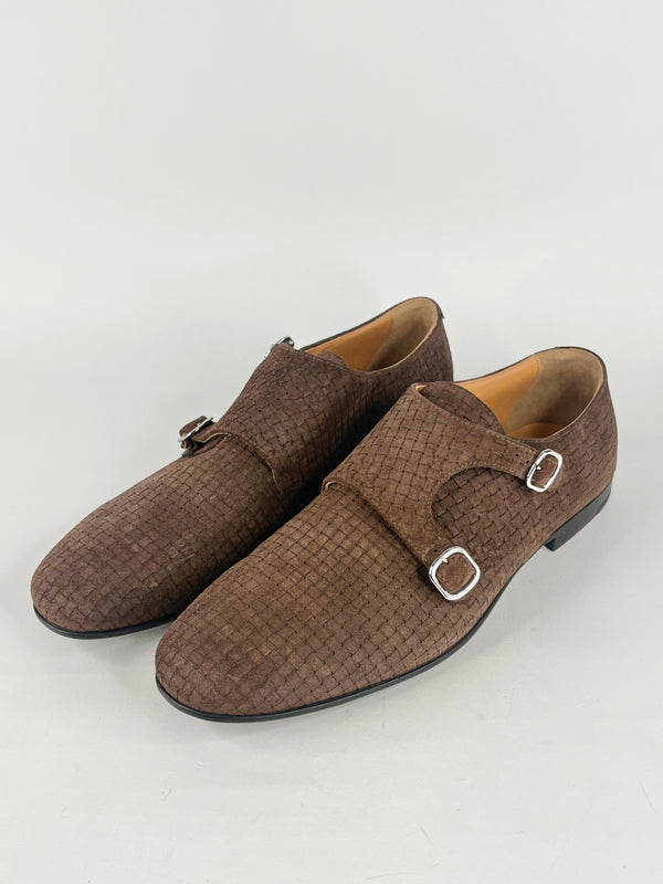 Doucal's Chocolate Brown Woven Suede Double-Monk Strap Loafers - EU44.5