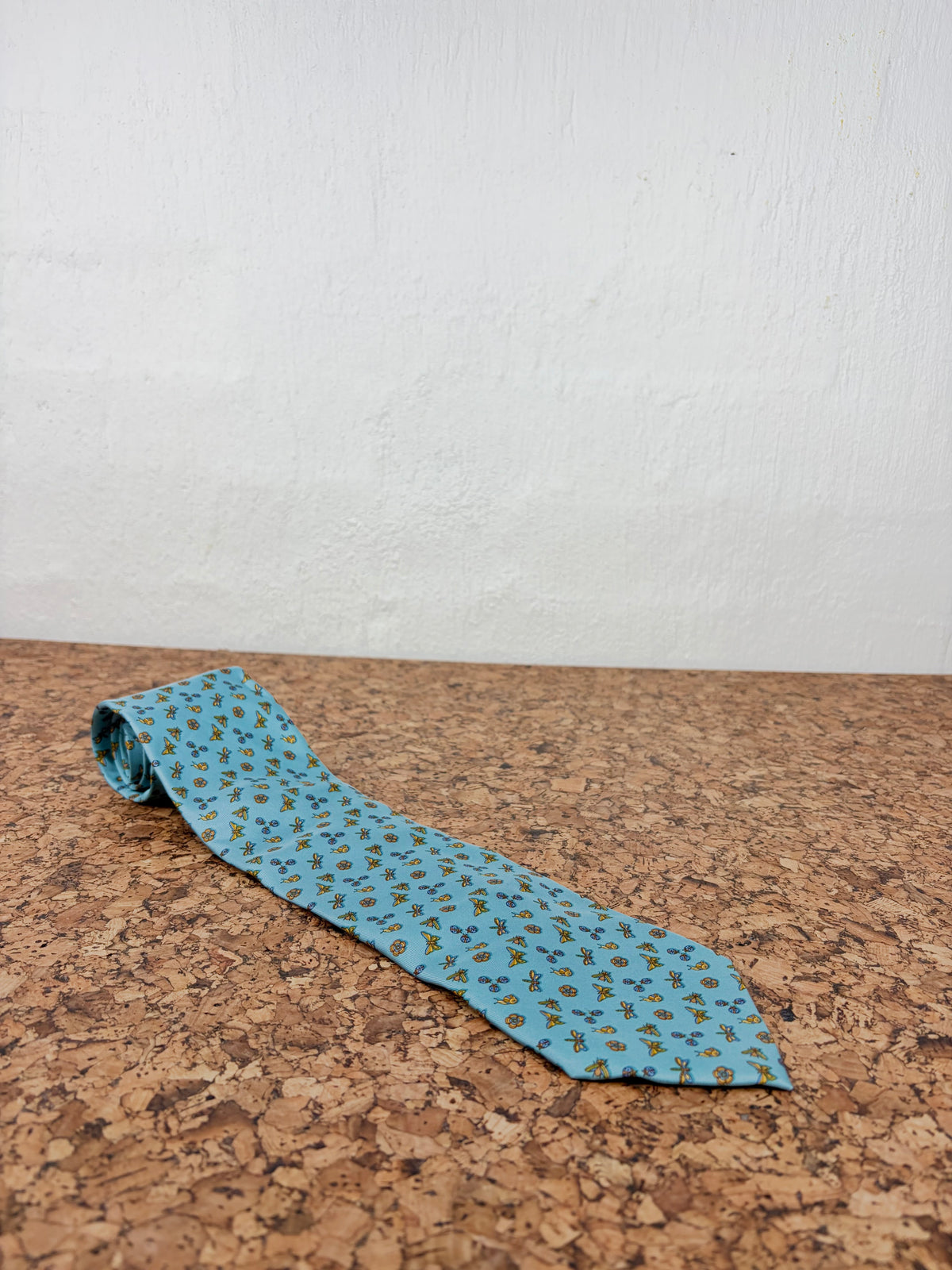Salvatore Ferragamo Sky Blue Butterfly Bee and Snail Motif Silk Tie