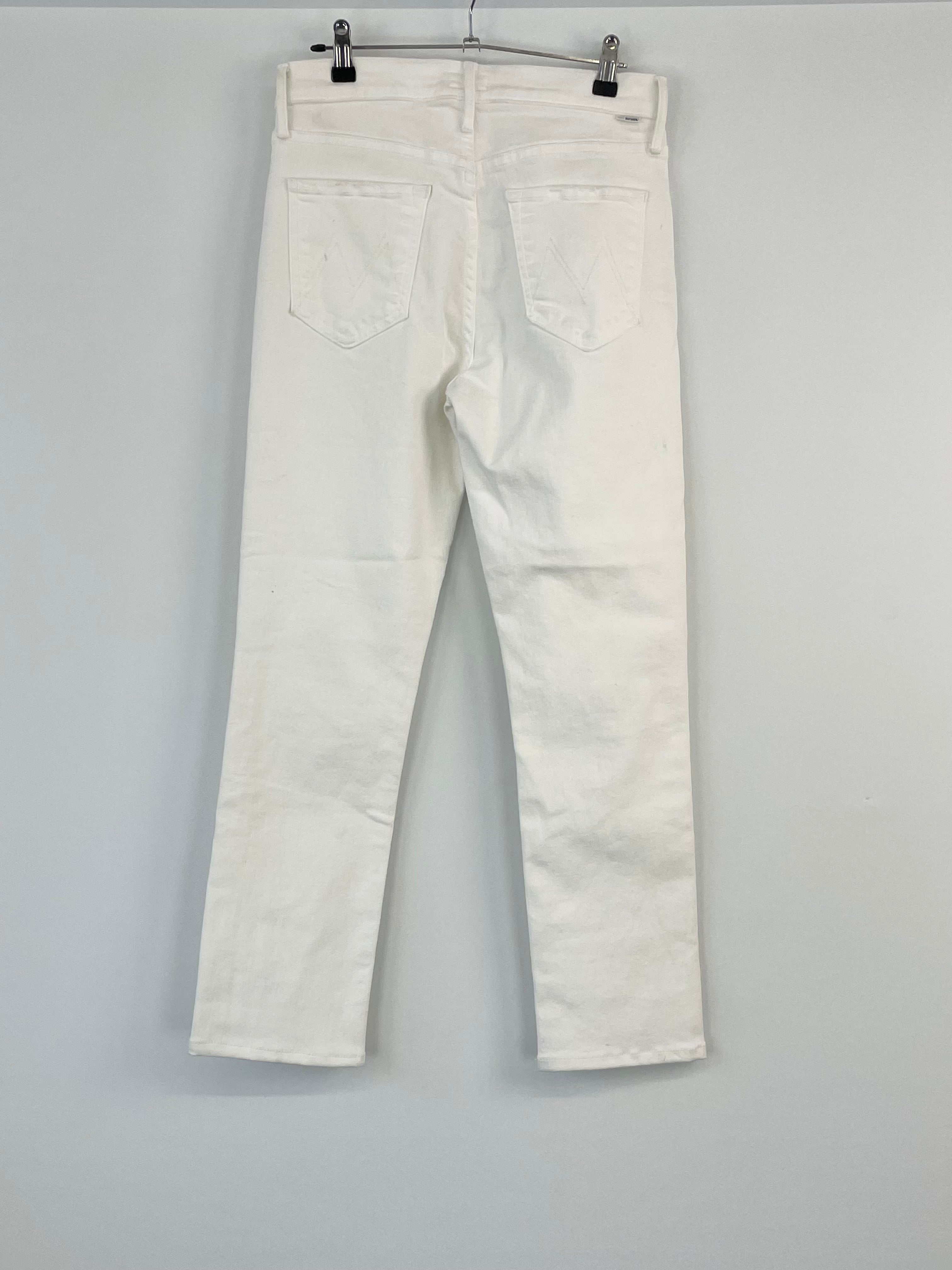 Mother White Frayed Ankle 'Dazzler' Mid Rise Jeans - 29