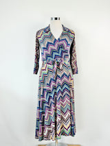 Sacha Drake Blue & Pink Chevron Pattern Wrap Dress - AU10