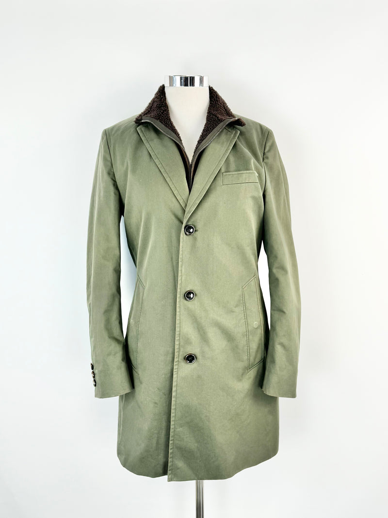 Boss Hugo Boss Deep Green Shearling Collar Coat - 50
