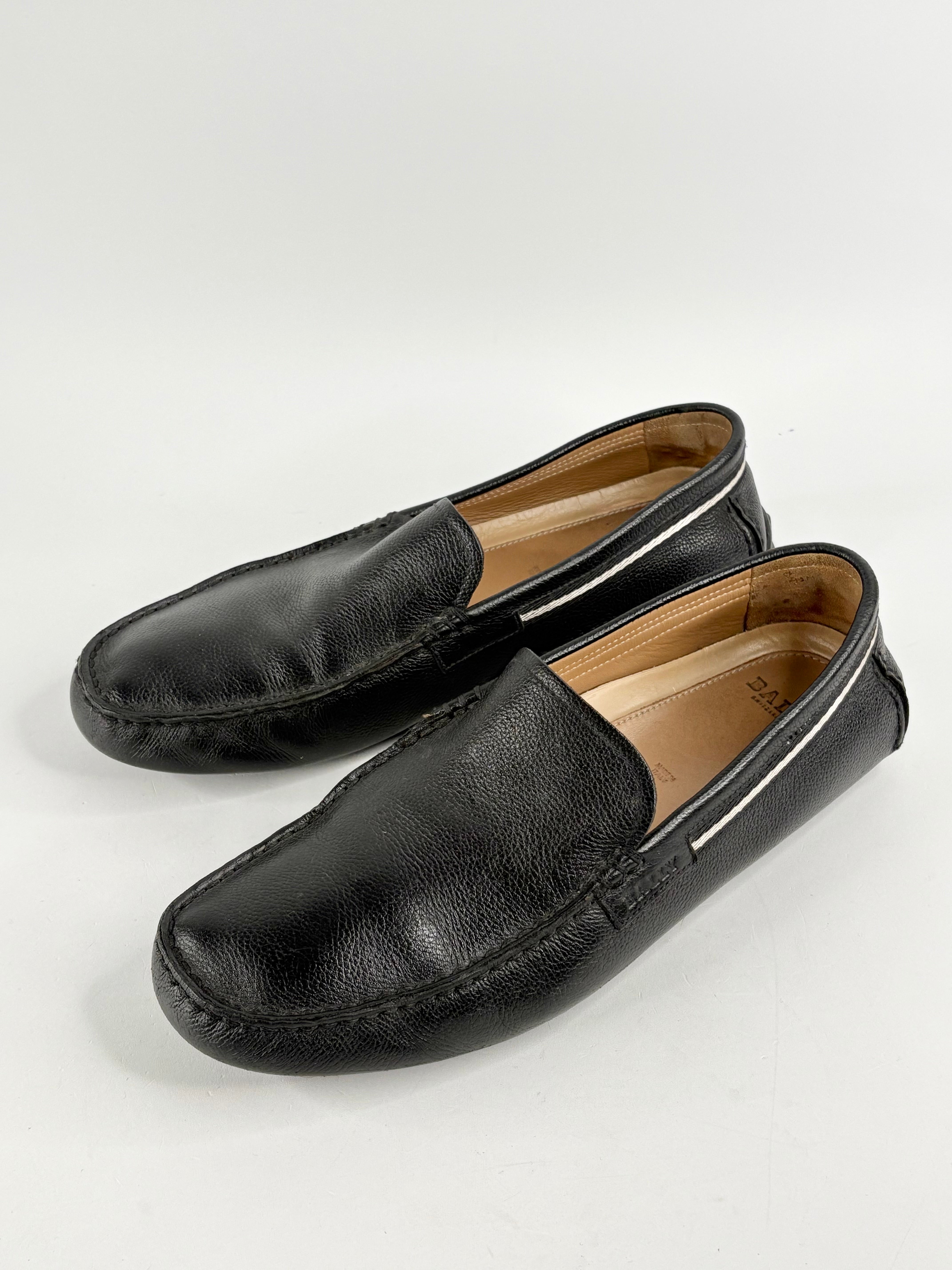Bally Black Grained Leather 'Trupo' Loafers - 10.5