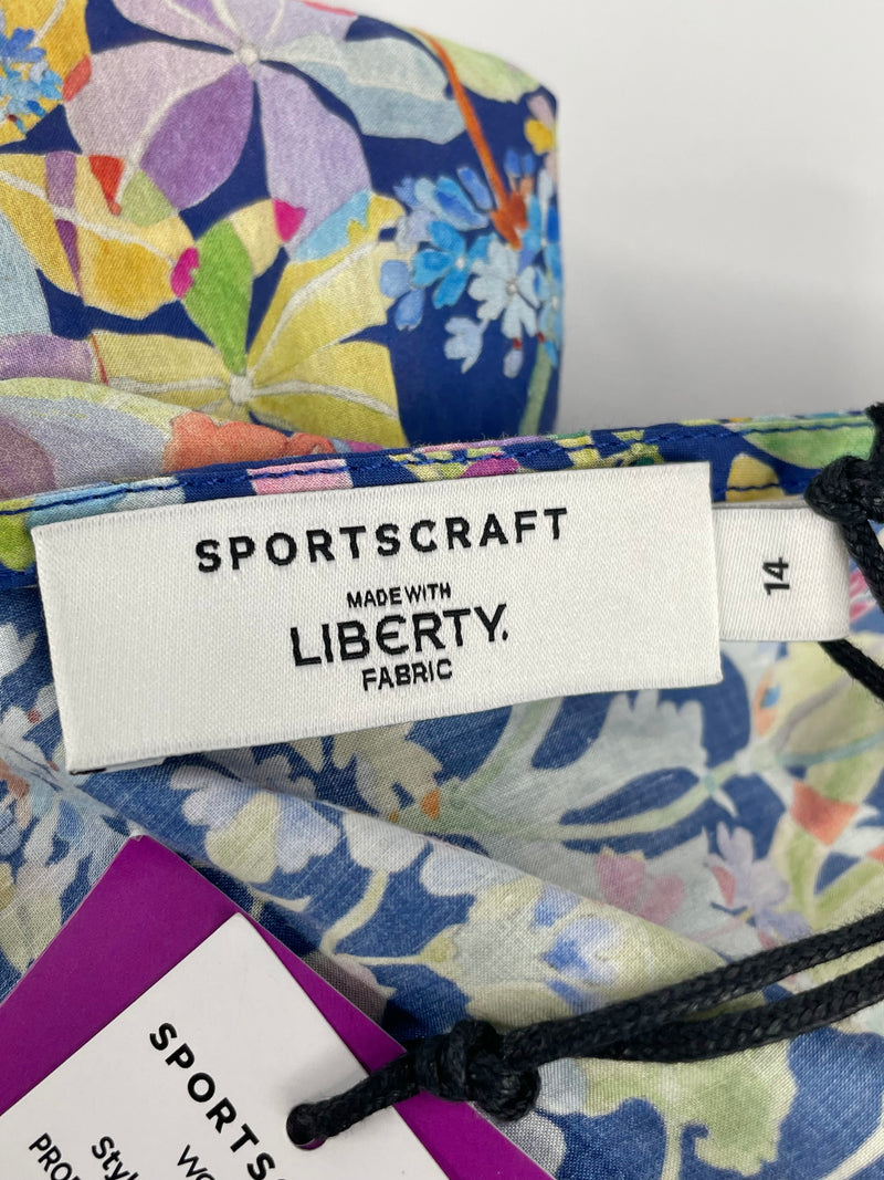 Liberty London x Sportscraft Navy Blue Floral Print 'Proposal' Midi Dress - AU14