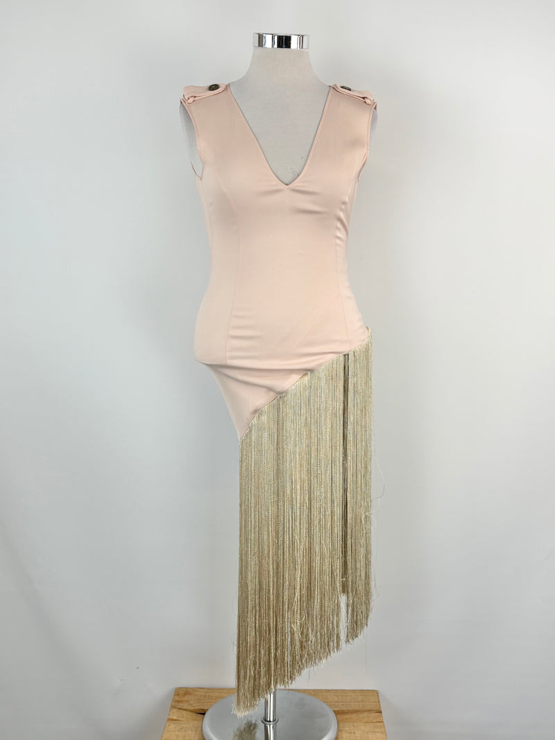 Messagerie Peach & Gold Fringed Midi Dress - AU12