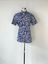 Tommy Hilfiger Quartz Blue & White Leaf Print Short Sleeve Shirt - XS