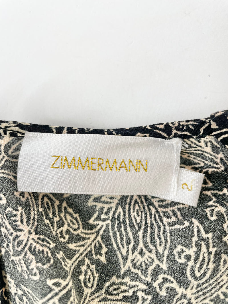Zimmermann Black & Gold Floral Patterned Kaftan-Style Top - AU10