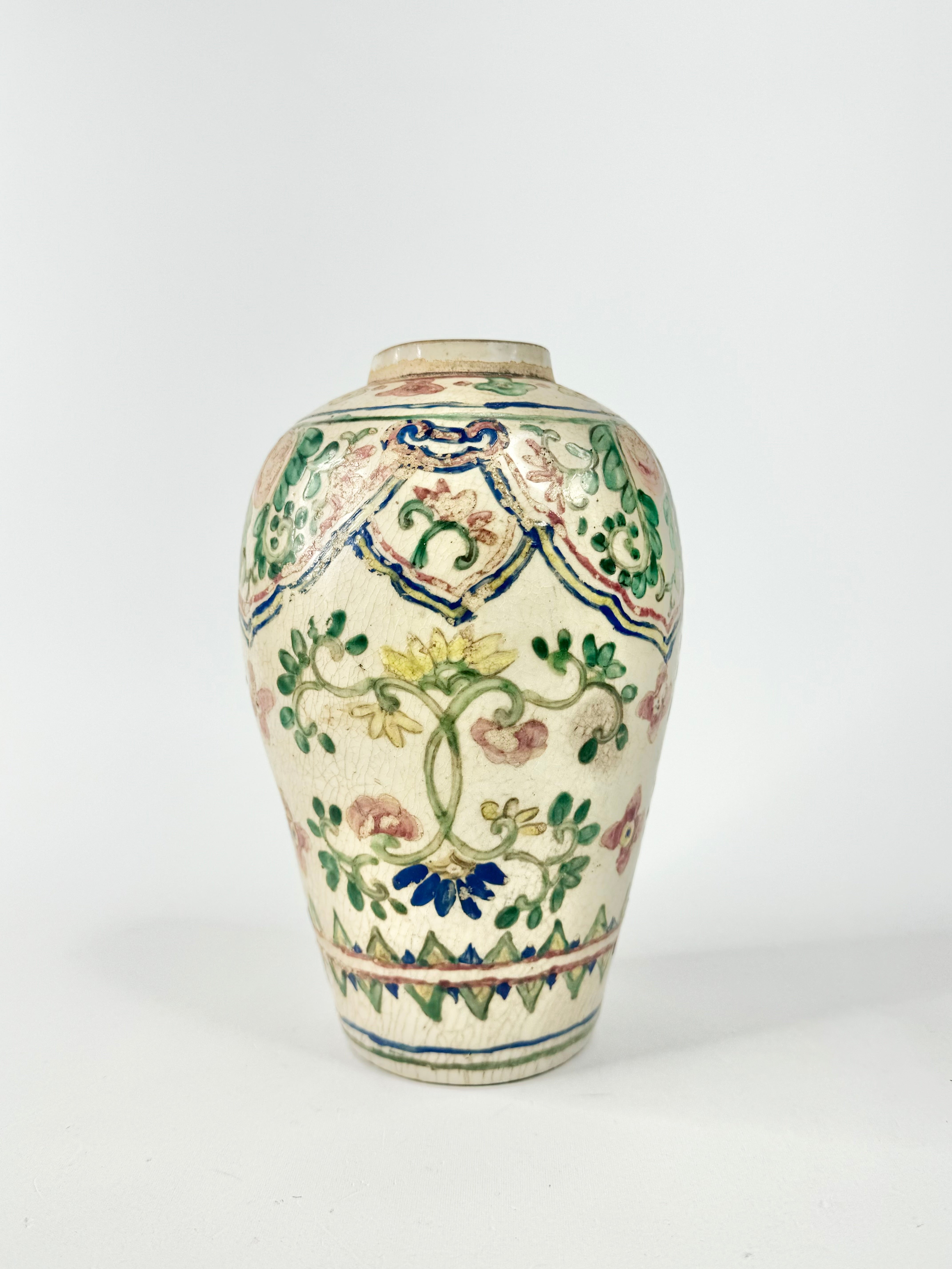 Antique Hand Painted Tall Floral Porcelain Vase