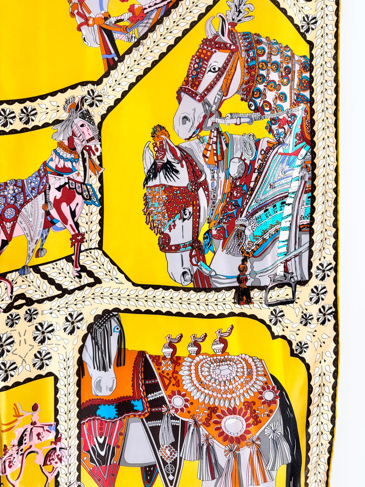 Yellow Silk Horse Patterned Scarf