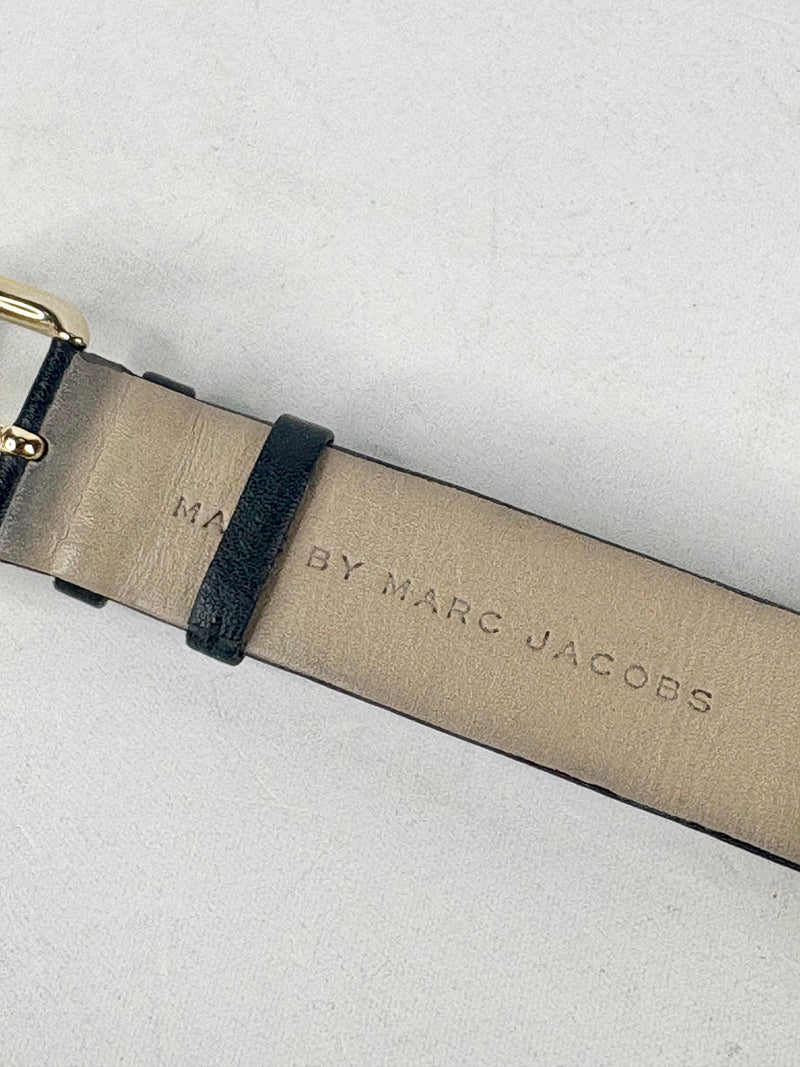 Marc by Marc Jacobs Amy Black Leather & Yellow Gold Watch